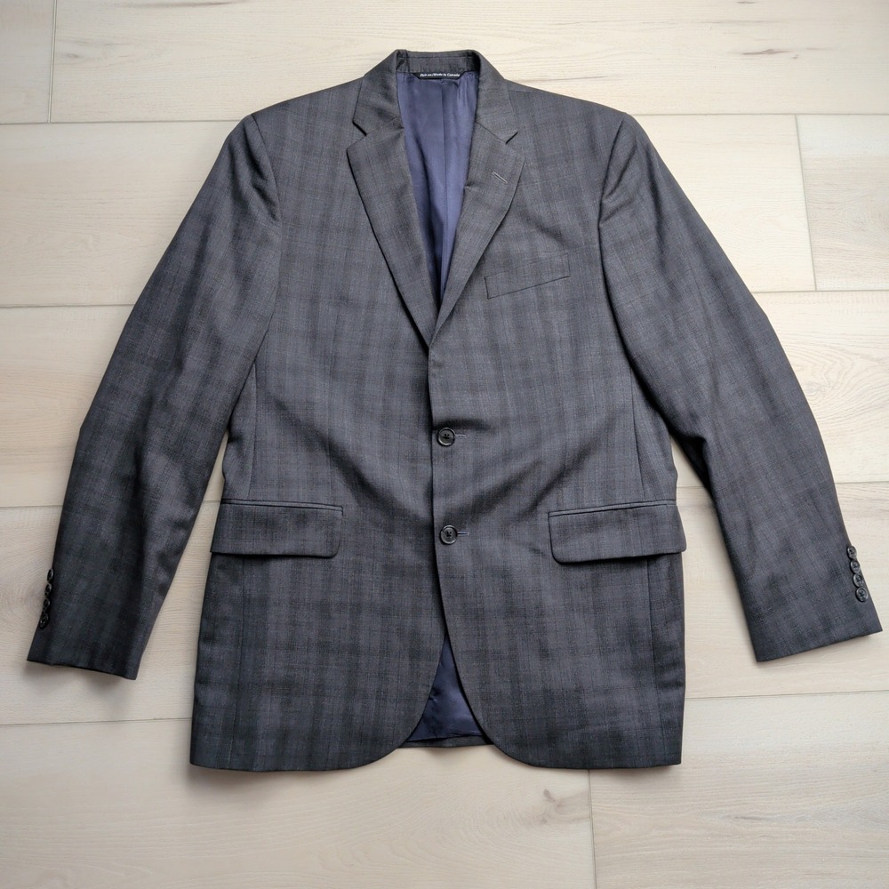 Jack Victor Select Neptune CT Blazer Sport Coat Mens 39R Grey Plaid Wool Jacket